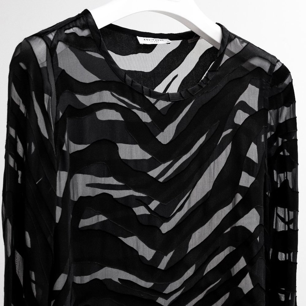 Equipment Femme Black Sheer Animal Stripes Blouse